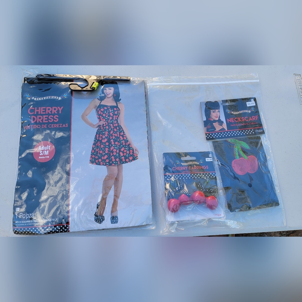 Rockabilly Cherry Dress, Earrings and Scarf